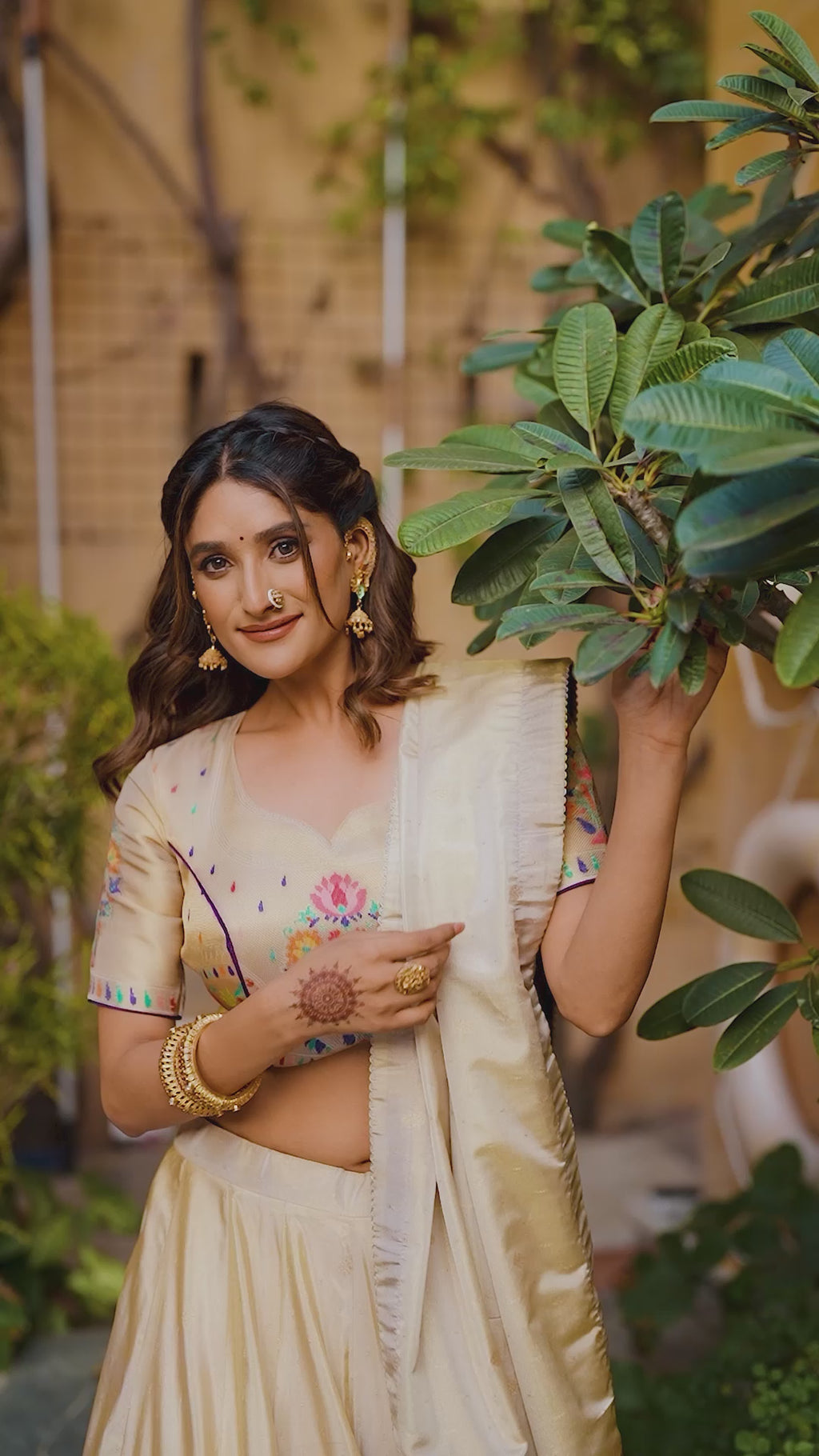 Paithani Silk Lehenga Choli — Cream & Gold Zari Weave