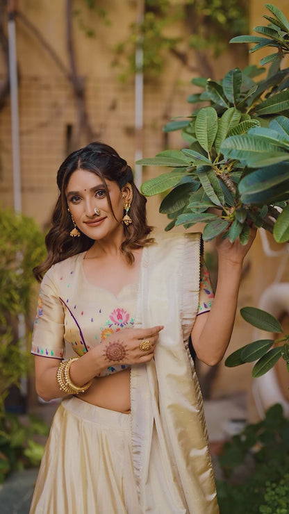 Paithani Silk Lehenga Choli — Cream & Gold Zari Weave